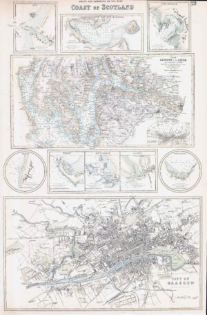 c1860 Large Antique Map PORTS COAST of SCOTLAND by Swanston (FJM-21)