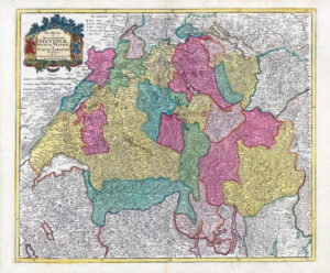 1757 Map Switzerland HELVETIAE RHAETIAE VALESIAE SABAUDIAE Lotter (HM52)