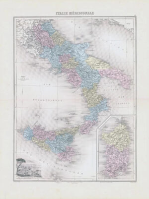 1892 Large Colour Antique Map ITALIE MÉRIDIONALE Southern Italy Naples (NAI/32)