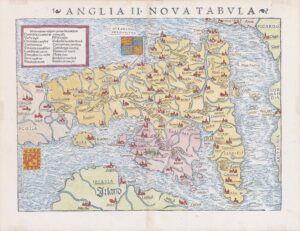 1542 Original Woodcut ANGLIA II NOVA TABULA Map England by MUNSTER (LM20-19)