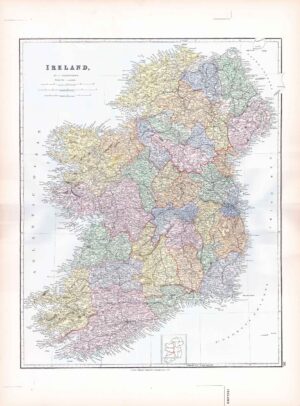 1887 Large Antique Folio Map IRELAND Stanford (SLA26)