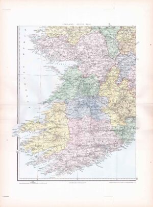 1887 Large Antique Folio Map IRELAND SOUTH WEST Stanford (SLA30)