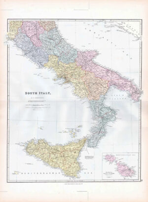 1887 Large Antique Folio Map SOUTH ITALY Stanford (SLA42)