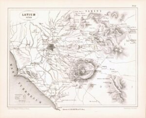 1865 Antique Map LATIUM VETUS Western Italy Rome (DEDG-60)