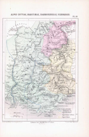 1865 Antique Map ALPES COTTIAE NARBONENSIS Roman Province Italy (DEDG-85)