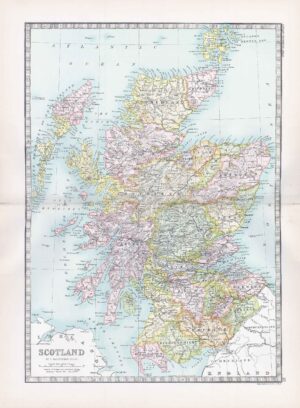 1912 Antique Map SCOTLAND Outer Hebrides North Sea(BWM4-17)