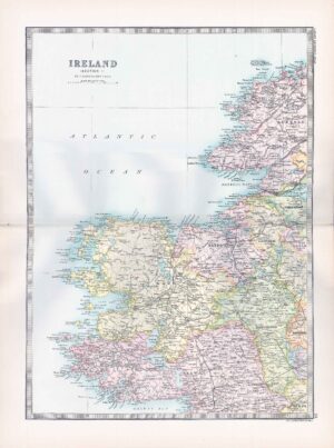 1912 Antique Map IRELAND MAPS Donegal Galway Atlantic (BWM4-23)