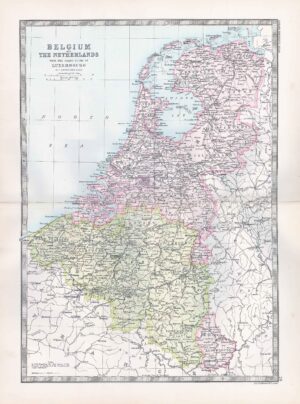 1912 Antique Map BELGIUM The Netherlands Luxembourg (BWM4-28)
