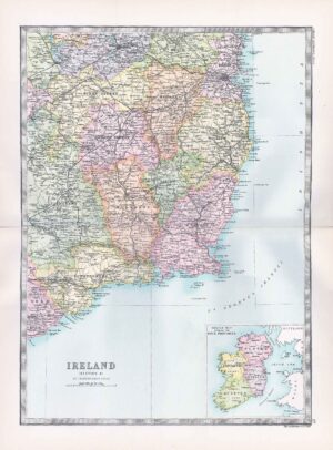 1912 Antique Map IRELAND MAPS Four Provinces St Georges Channel (BWM4-26)