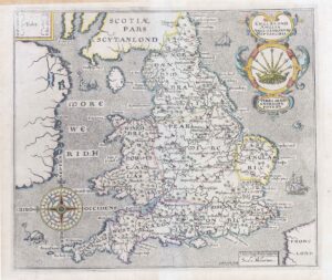 1637 ENGLALOND ANGLIA ANGLOS SAXONUM HEPTARCHIA England Saxton Hole MAP