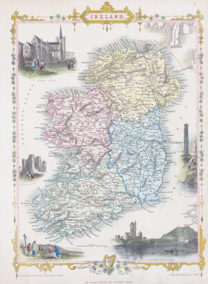 1851 Original Antique Map of IRELAND Dublin Killarney by John Tallis (TM4-11)
