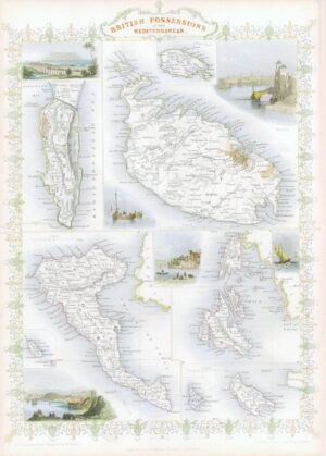1850 Antique Map BRITISH POSSESSIONS MALTA GIBRALTAR CORFU ZANTE Tallis (TM4-9)