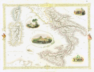 1850 Original Antique Map SOUTHERN ITALY by John Tallis (TM4-26)