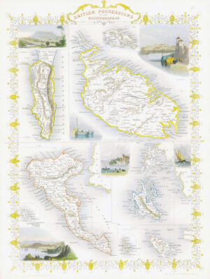 1850 Antique Map BRITISH POSSESSIONS MALTA GIBRALTAR CORFU ZANTE Tallis (TM4-31)