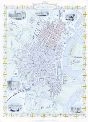 1850 Antique City Plan Map BELFAST Ireland by John Tallis (TM4-2)