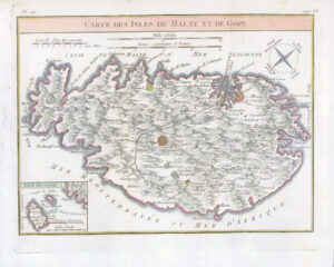 1748 CARTE DES ISLES DE MALTE ET DE GOZE Map MALTA GOZO Vaugondy (SM5-31)