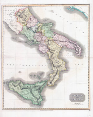 1817 Original antique map Italy NAPLES & SICILY by John Thomson (LM36)