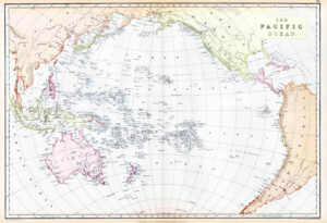 1882 LARGE Antique Colour Map of THE PACIFIC OCEAN by BLACKIE (BA2)