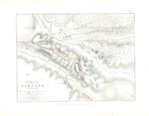 1852 Antique Map of BATTLE OF ALBUERA 16 May 1811 Spain (AM67)