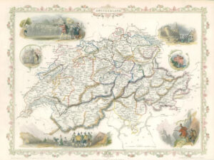 1850 Original Illustrated Antique Map "SWITZERLAND" by TALLIS Full Colour (TC8)