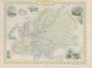 1850 - Original Antique Map of "EUROPE" inc Russia by TALLIS - FULL COLOUR (20)