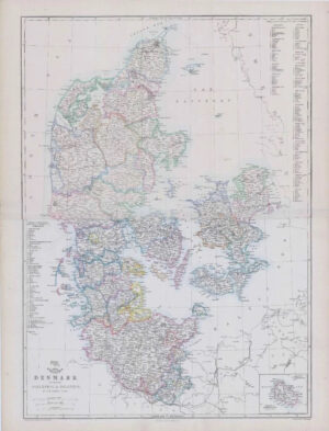 1863 Large Antique Map DENMARK by Edward Weller (DA50)