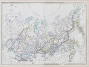 1863 Large Antique Map RUSSIA IN ASIA Yakutsk Tomsk Tobolsk Edward Weller (DA61)