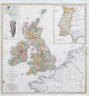 1808 Rare Map of BRITISH ISLES Gibraltar & Portugal by VICQ Napoleonic (LM10)