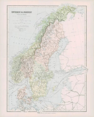 1903 Original Antique Colour Map - SWEDEN NORWAY Baltic North Sea  (21)
