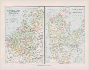 1903 Original Antique Colour Map - NETHERLANDS BELGIUM DENMARK (20)