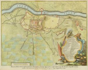c1750 SPAIN "PLAN AND CASTLE OF LERIDA" Llieda Segre River MILITARY ANTIQUE MAP
