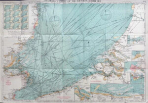 c1920s STANFORD'S CHART OF THE SOUTHERN NORTH SEA Map England Netherlands (FM2)