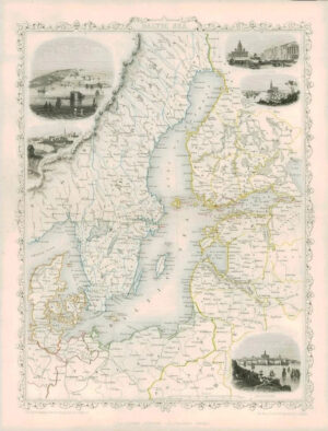 1850 - Original Antique Map "BALTIC SEA" Sweden Finland Denmark by Tallis (DW42)