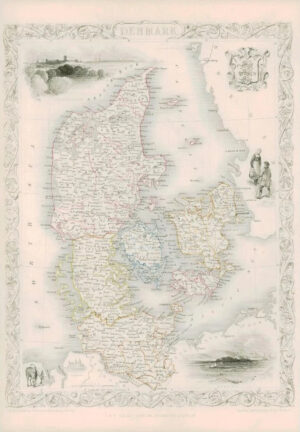 1851 - Illustrated Original Antique Map of "DENMARK" Copenhagen by Tallis (DW81)