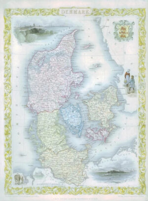 1850 - Original Antique Map of "DENMARK" by TALLIS - FULL COLOUR (9)