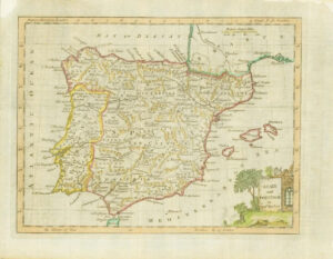 1770 - Original Antique Map  "SPAIN AND PORTUGAL" by T KITCHIN Hand coloured