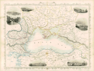 1850 Antique Map of "BLACK SEA" RUSSIA TURKEY BULGARIA CRIMEA by Tallis (DW51)