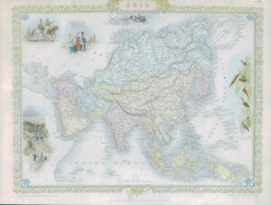 1850 RARE Antique Map of "ASIA" CHINA ARABIA RUSSIA Siam by TALLIS COLOUR (72)