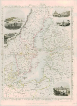 1850 - Original Antique Map "BALTIC SEA" Sweden Finland Denmark by Tallis (DW44)