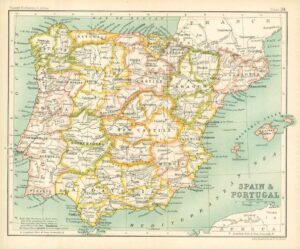 c1912 Map of SPAIN & PORTUGAL Chart Regions (BS27)