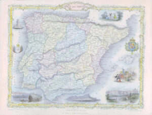 1850 - Original Antique Map "SPAIN AND PORTUGAL" Gibraltar TALLIS COLOUR (54)