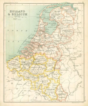 c1912 Map of HOLLAND & BELGIUM Chart Regions (BS21)