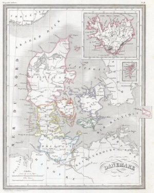 c1880 Original Antique Map DENMARK DANEMARKE & Faroe Islands Hand Colour