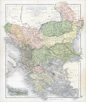 1860 Antique Map of TURKEY in EUROPE & GREECE by Hughes/Bartholomew Colour  (12)