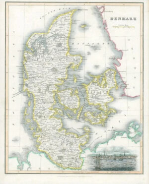 1834 - Original Antique Map of DENMARK by Fullerton Hand Coloured (wv20)