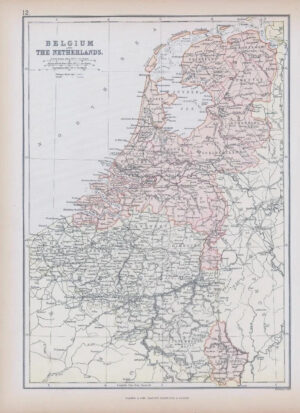 1882 Antique Colour Map of BELGIUM AND THE NETHERLANDS by BLACKIE (BA57)