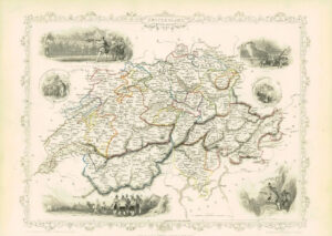 1851 Original Illustrated Antique Map of "SWITZERLAND" by TALLIS (DW195)