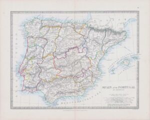 c1860 Antique Map SPAIN PORTUGAL PROVINCES Andalucia Valencia Gallicia (MA/13)