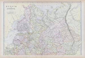 1882 LARGE Colour Antique Map of RUSSIA IN EUROPE by BLACKIE (BA36)