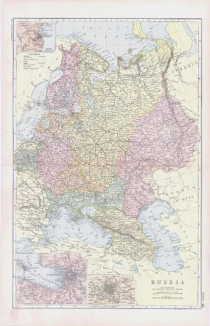 1893 Large Colour Antique Map RUSSIA Odessa St Petersburg Moscow Penza (BPA25)